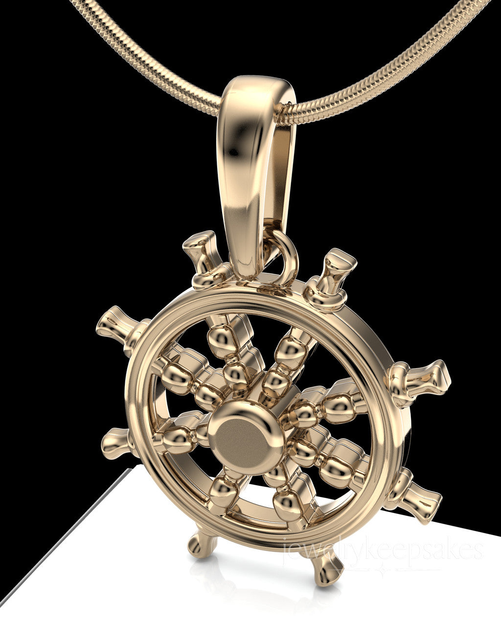 Solid 14k Gold Ships Wheel Permanently Sealed Waterproof Cremation Pendant