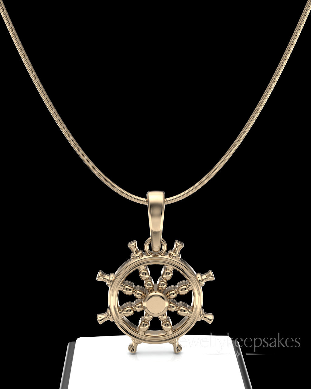 Solid 14k Gold Ships Wheel Permanently Sealed Waterproof Cremation Pendant
