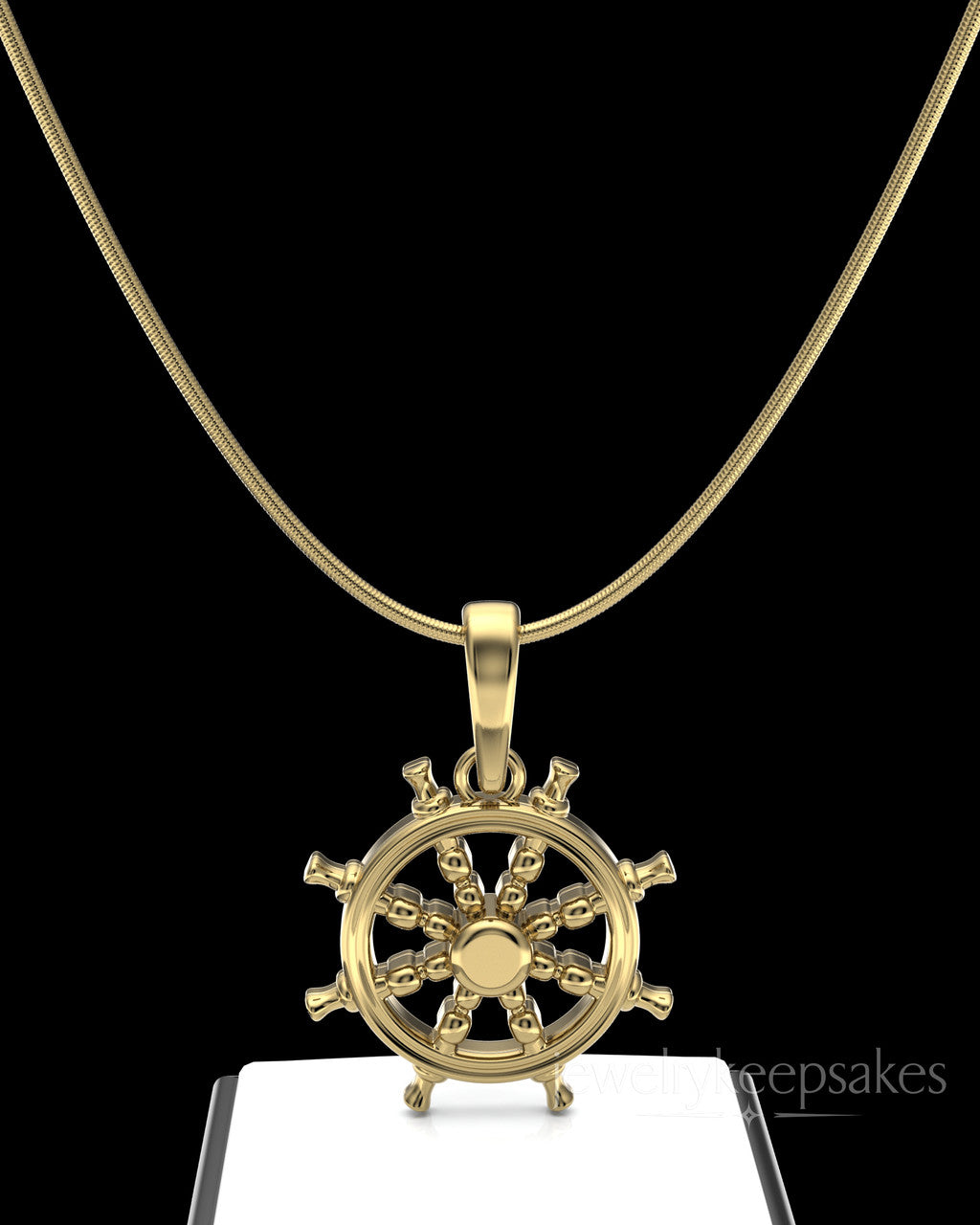 Gold Plated Ships Wheel Permanently Sealed Waterproof Cremation Pendant
