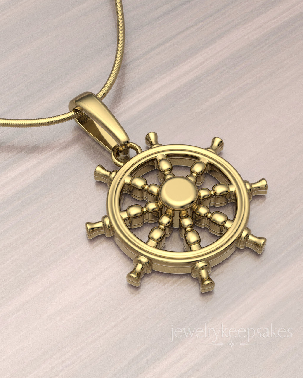 Gold Plated Ships Wheel Permanently Sealed Waterproof Cremation Pendant