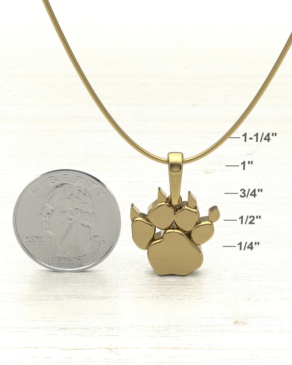Gold Plated Paw Permanently Sealed Waterproof Cremation Pendant