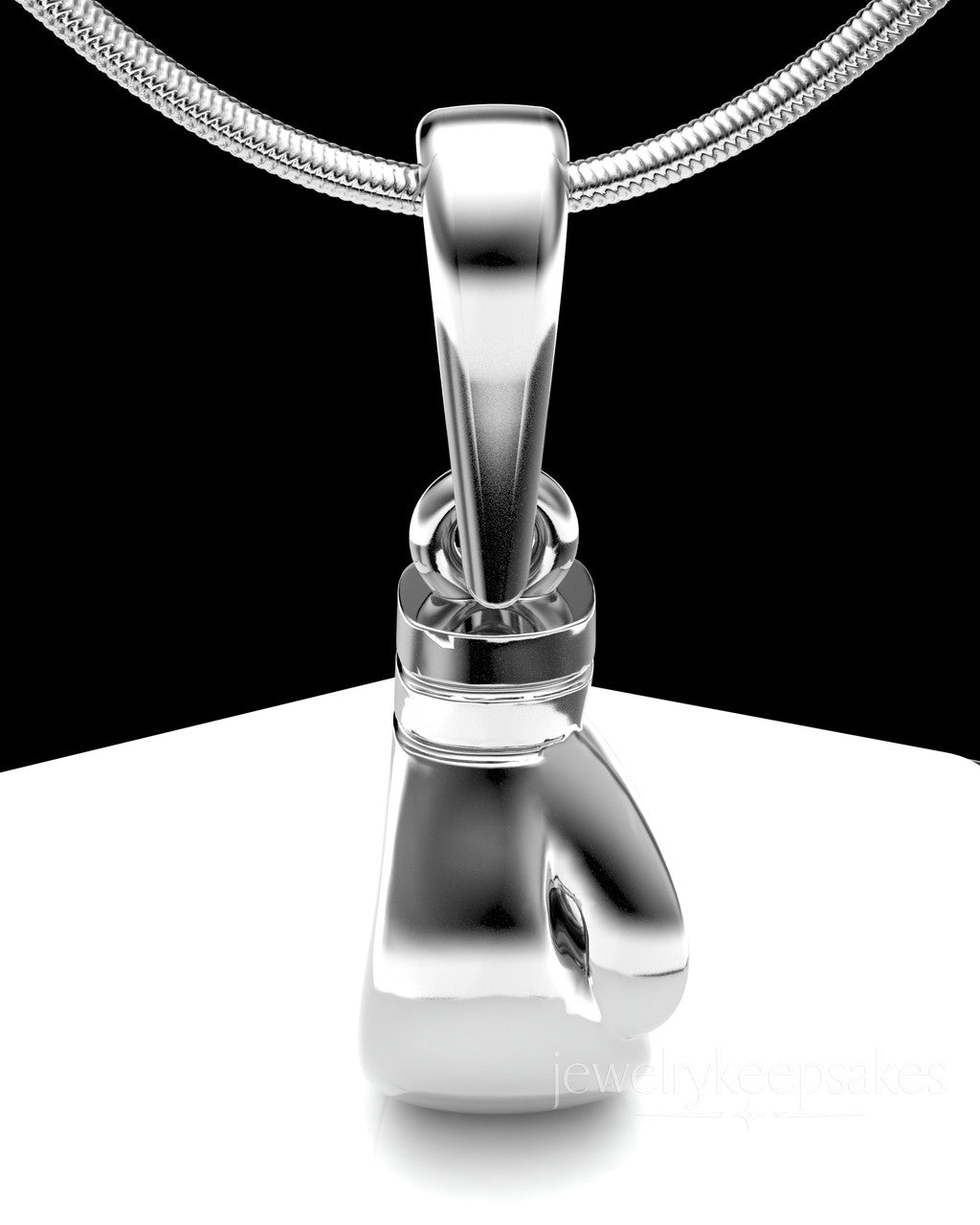 Solid 14k White Gold Boxing Glove Permanently Sealed Waterproof Cremation Pendant