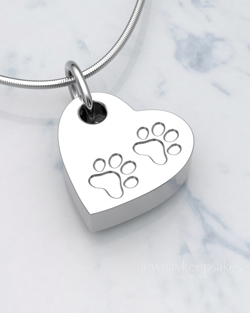 Solid 14k White Gold Heart & Paws Permanently Sealed Waterproof Cremation Pendant