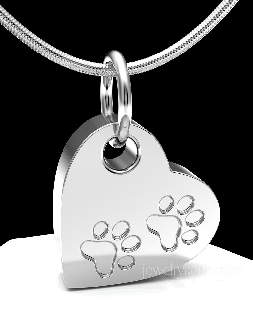 Solid 14k White Gold Heart & Paws Permanently Sealed Waterproof Cremation Pendant