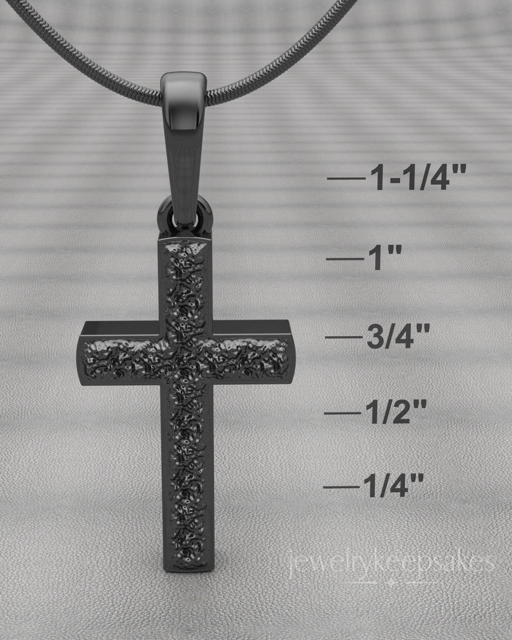 Black Plated Textured Cross Permanently Sealed Waterproof Cremation Pendant