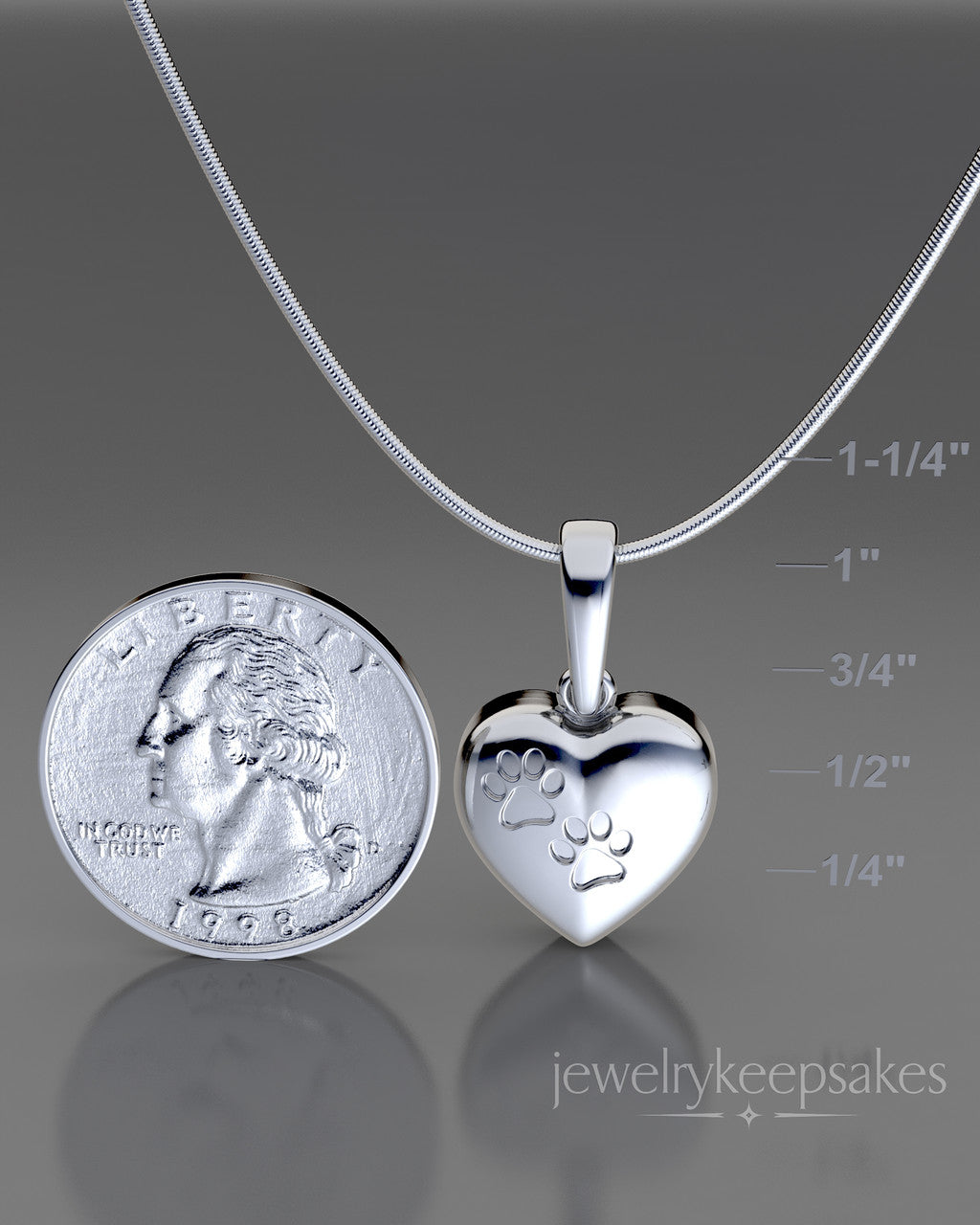 Sterling Silver Heart with Paws Permanently Sealed Waterproof Cremation Pendant