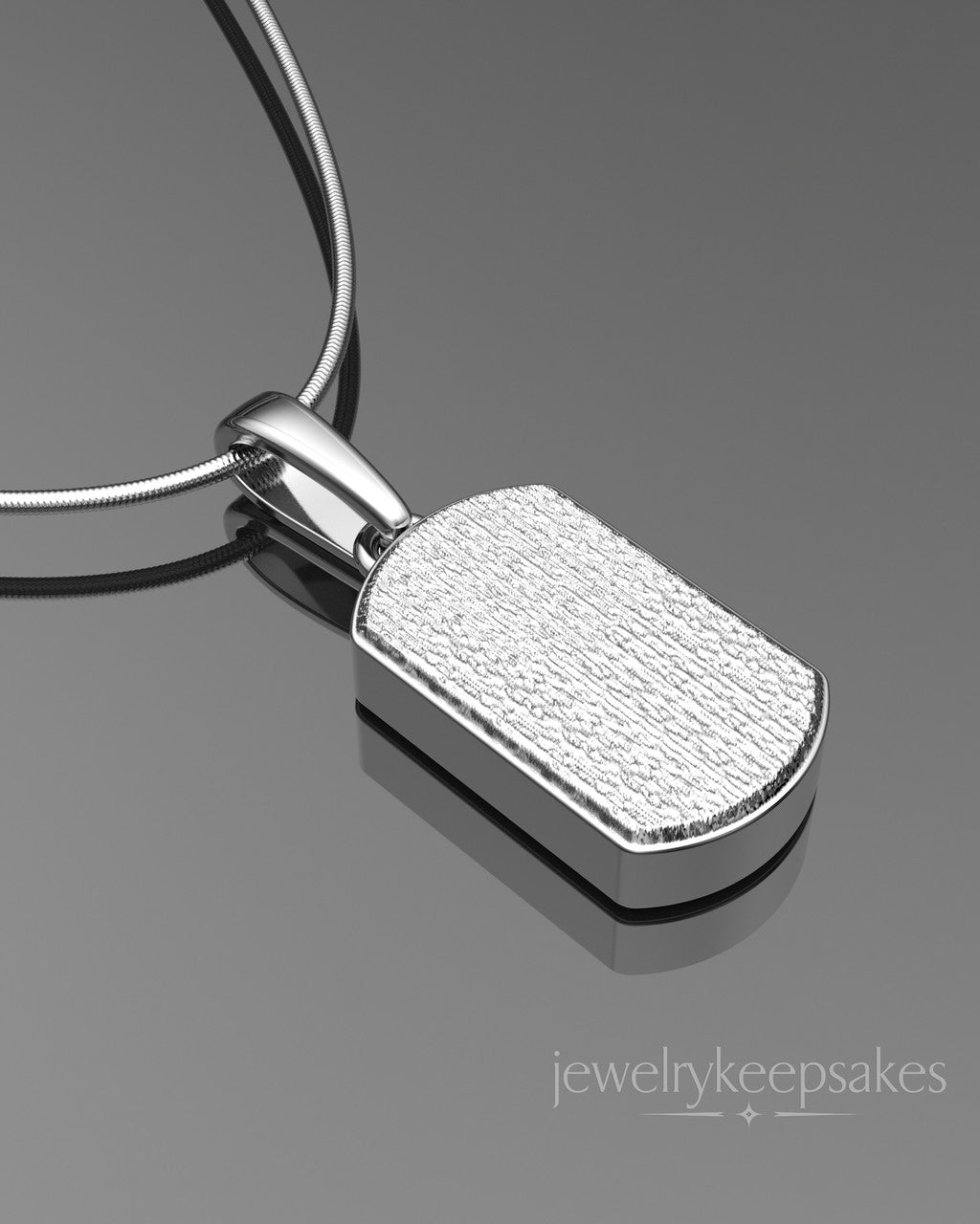 Solid 14k White Gold Textured Dog Tag Permanently Sealed Waterproof Cremation Pendant