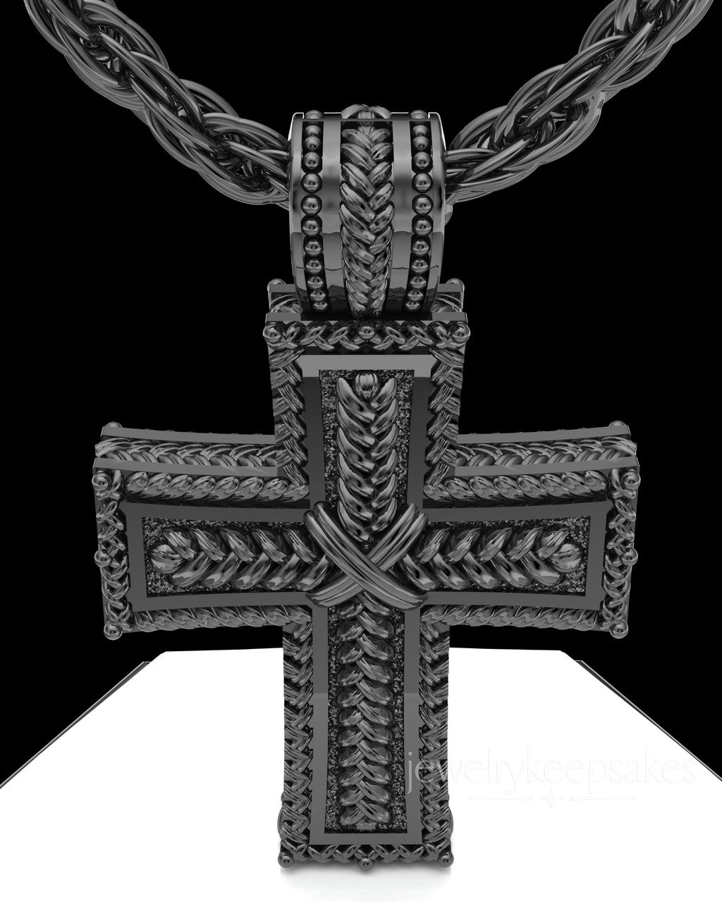 Black Plated Inset Cross Permanently Sealed Waterproof Cremation Pendant