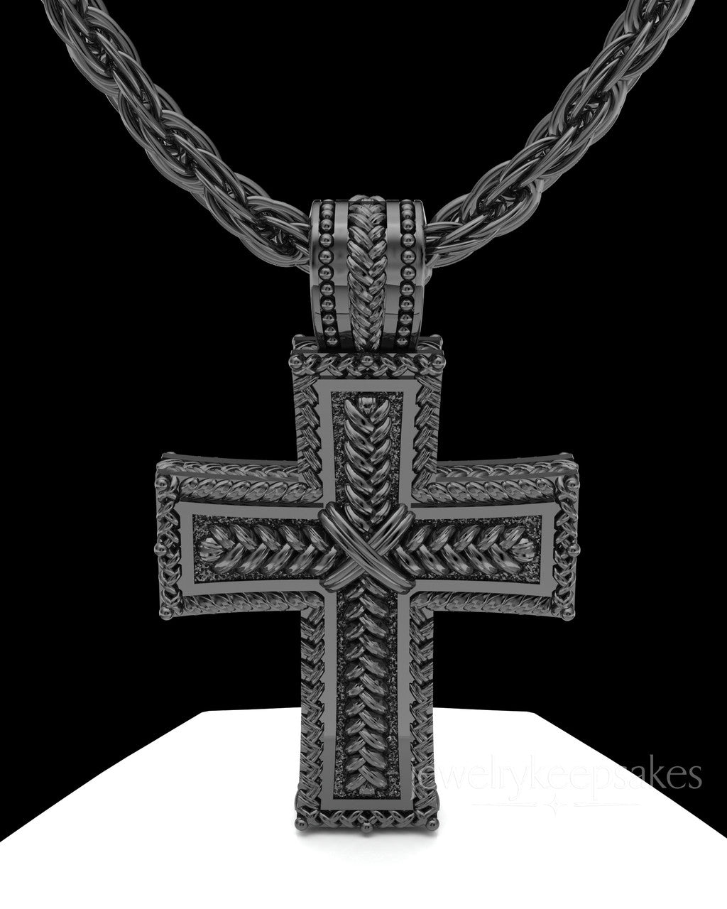 Black Plated Inset Cross Permanently Sealed Waterproof Cremation Pendant