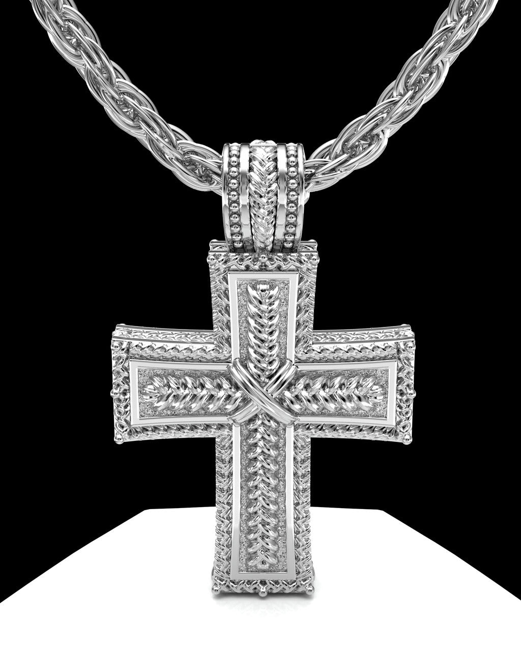 Solid 14k White Gold Inset Cross Permanently Sealed Waterproof Cremation Pendant