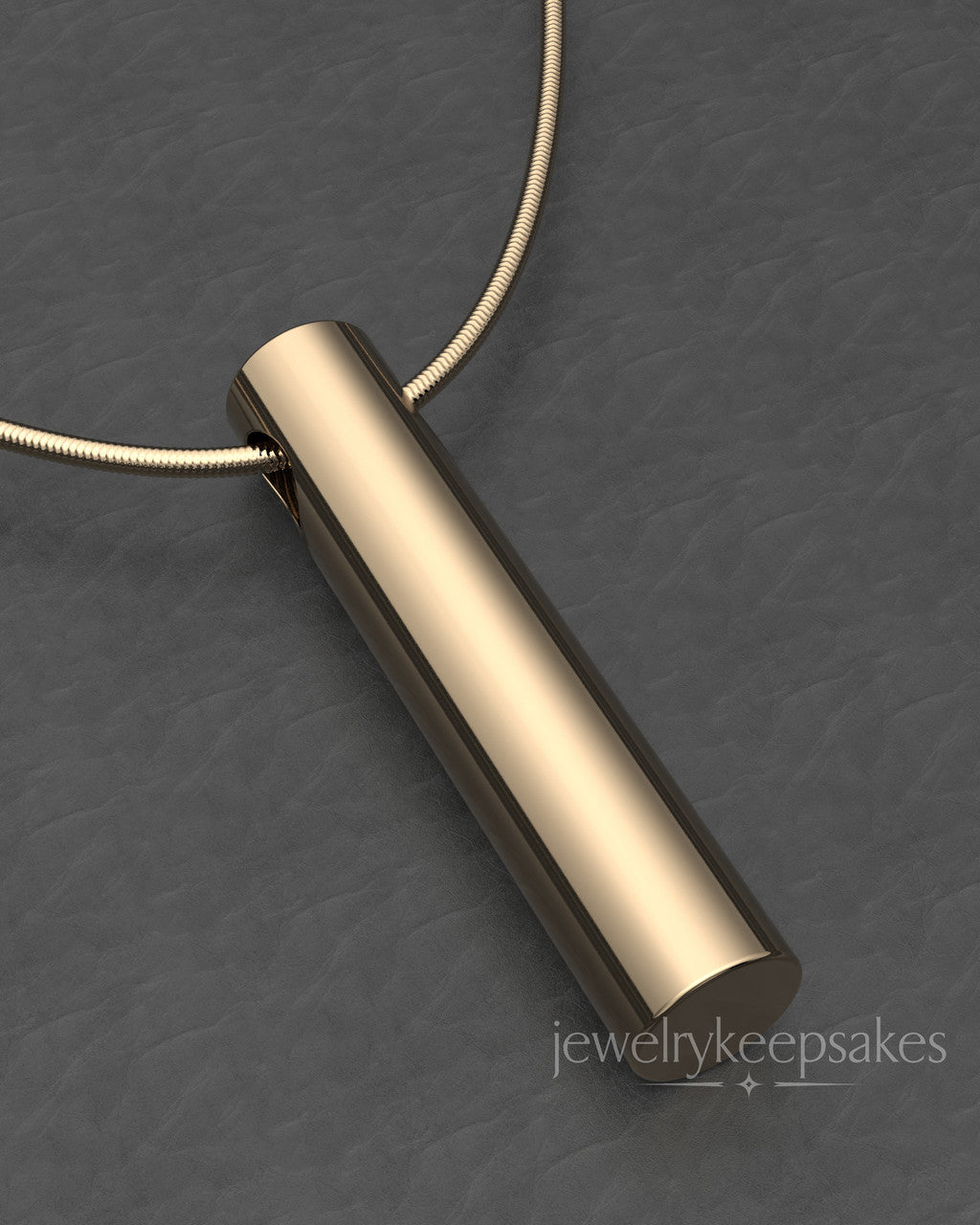 Solid 14k Gold Long Cylinder Permanently Sealed Waterproof Cremation Pendant