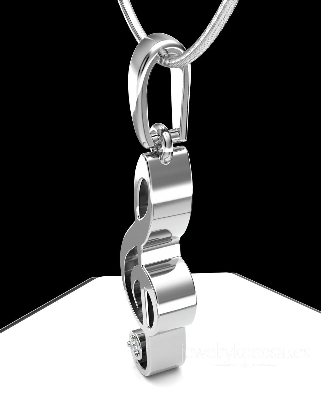 Solid 14k White Gold Musical Note Permanently Sealed Waterproof Cremation Pendant