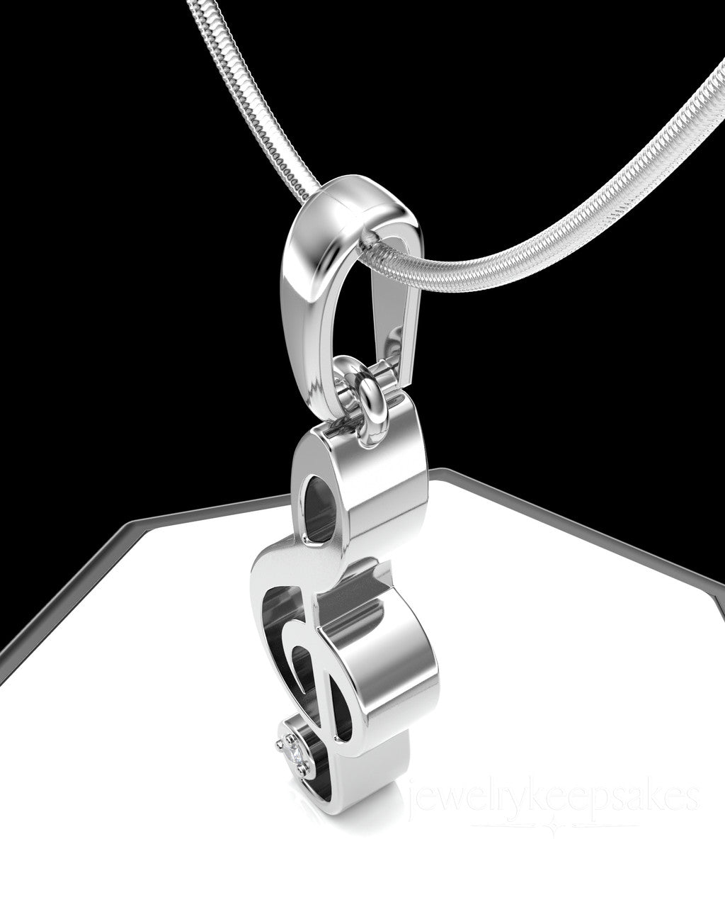 Solid 14k White Gold Musical Note Permanently Sealed Waterproof Cremation Pendant
