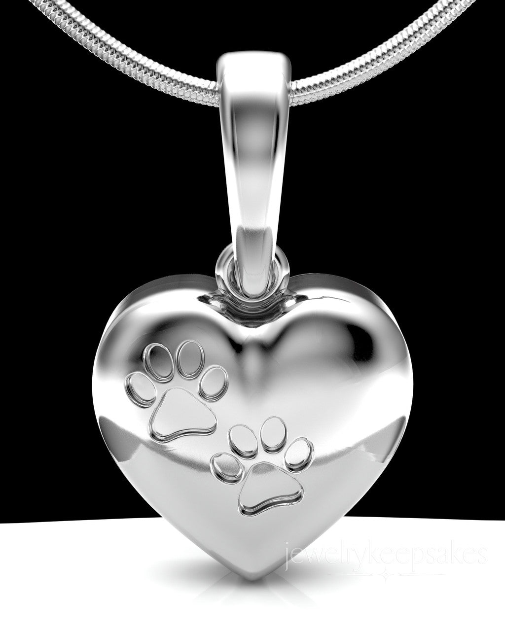 Sterling Silver Heart with Paws Permanently Sealed Waterproof Cremation Pendant