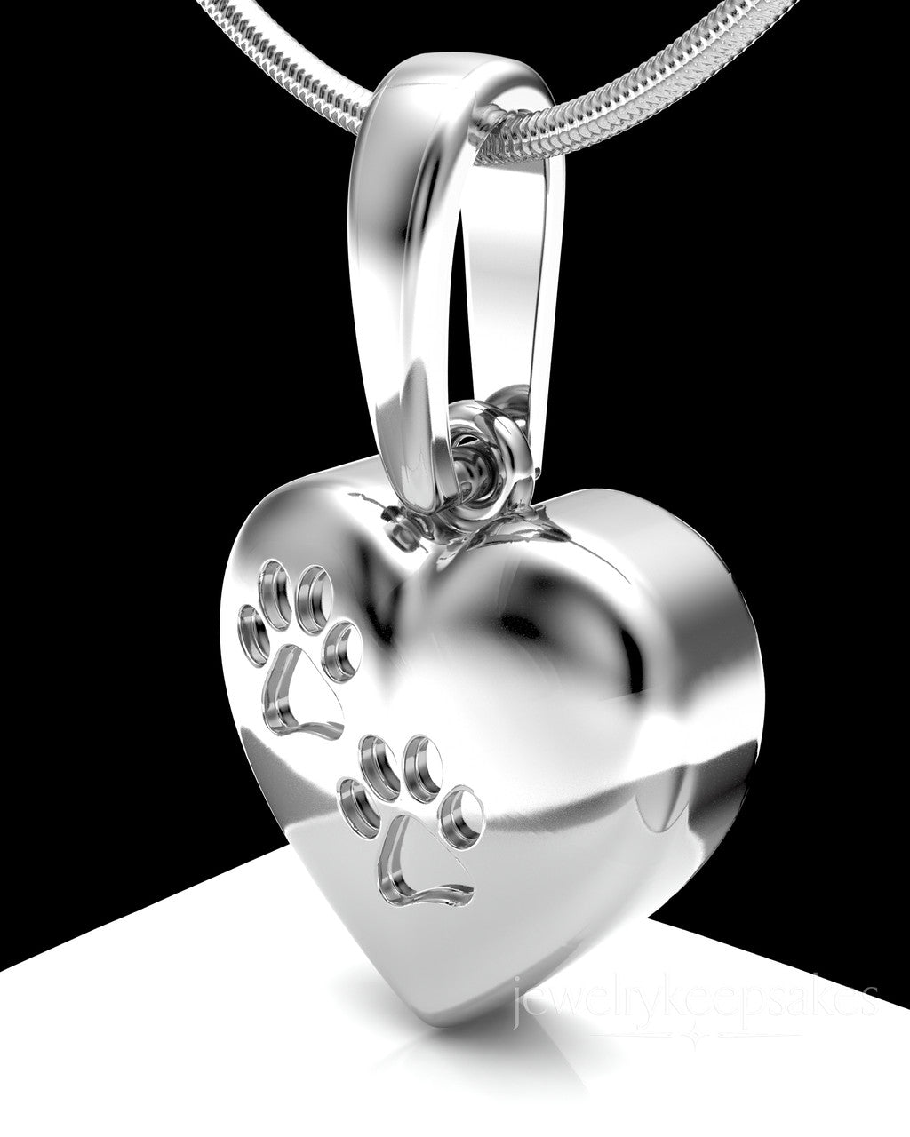 Solid 14k White Gold Heart with Paws Permanently Sealed Waterproof Cremation Pendant