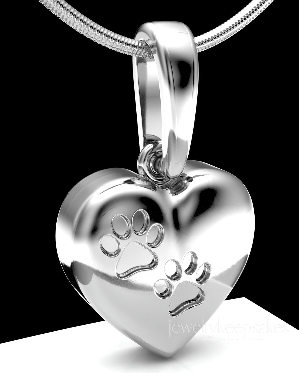 Solid 14k White Gold Heart with Paws Permanently Sealed Waterproof Cremation Pendant