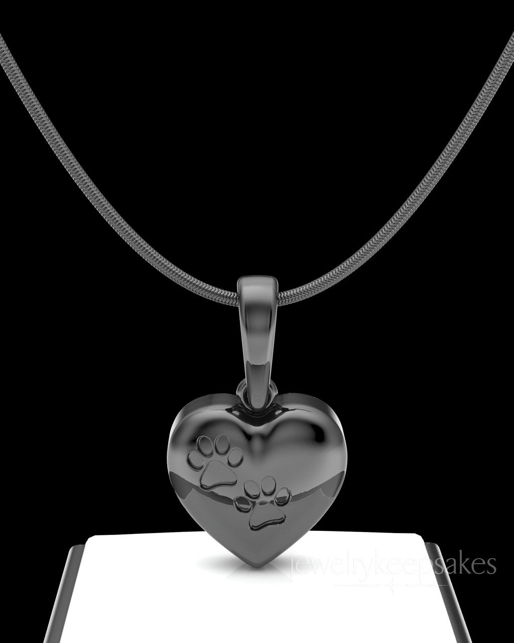 Black Plated Heart with Paws Permanently Sealed Waterproof Cremation Pendant
