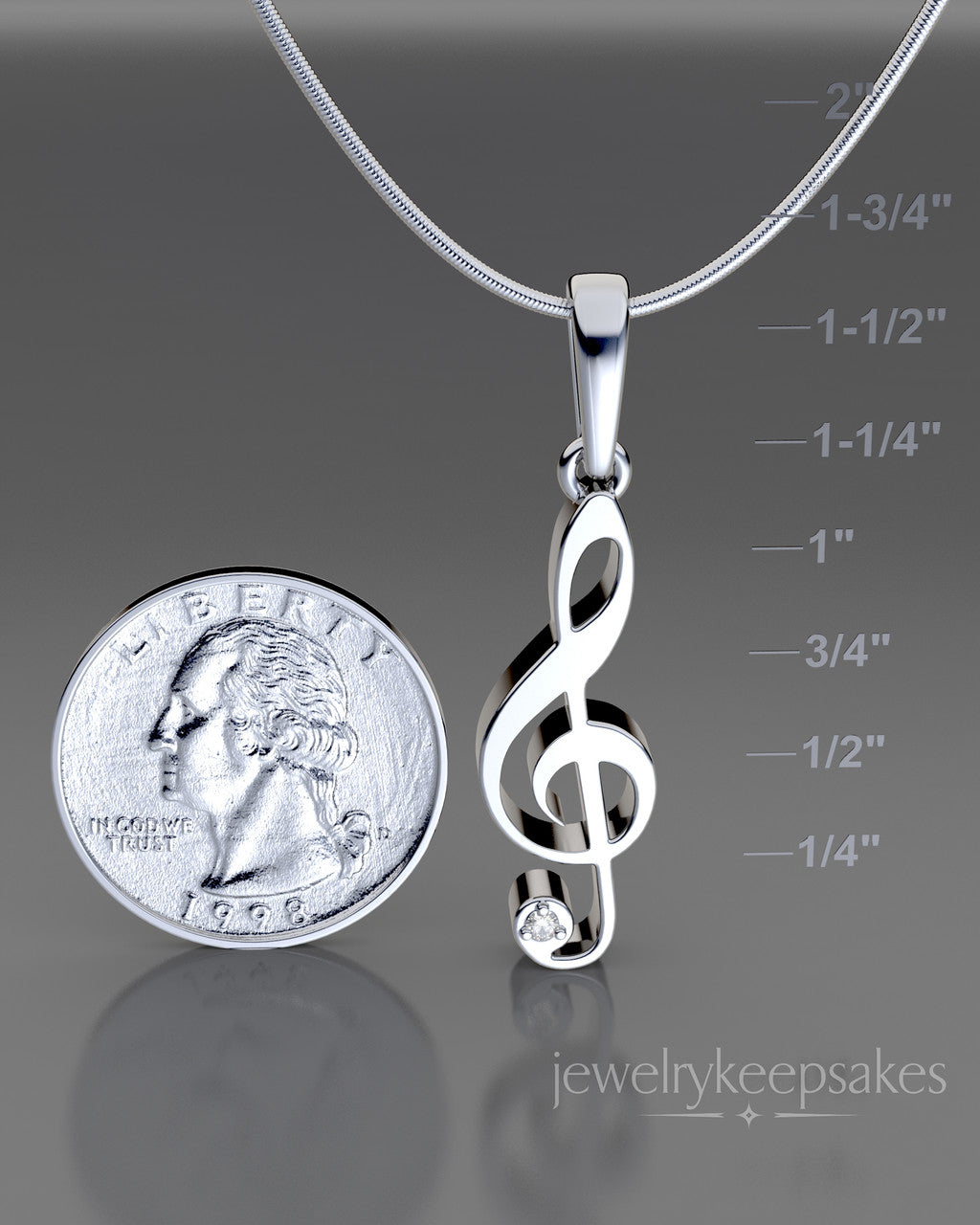 Solid 14k White Gold Musical Note Permanently Sealed Waterproof Cremation Pendant