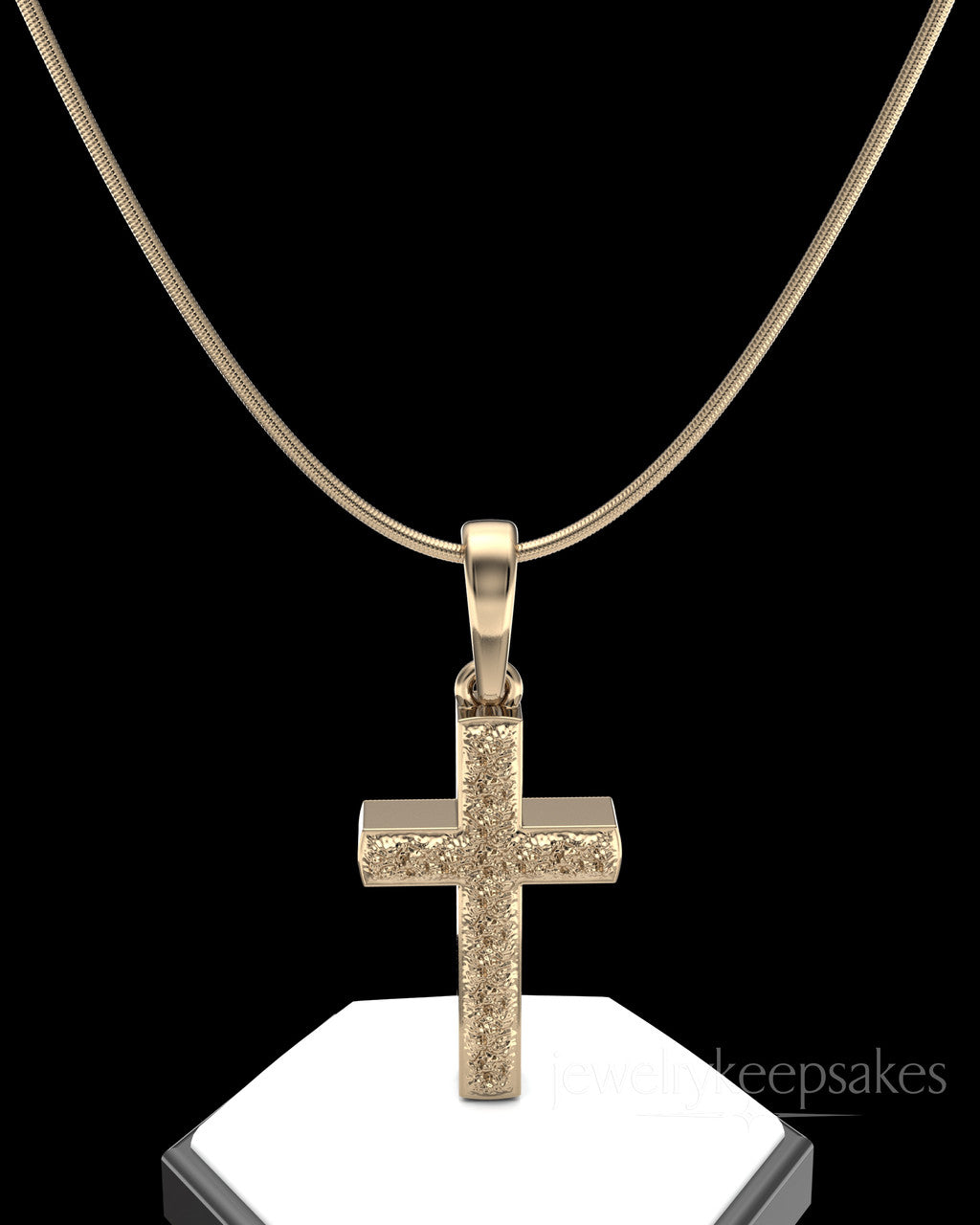Solid 14k Gold Textured Cross Permanently Sealed Waterproof Cremation Pendant