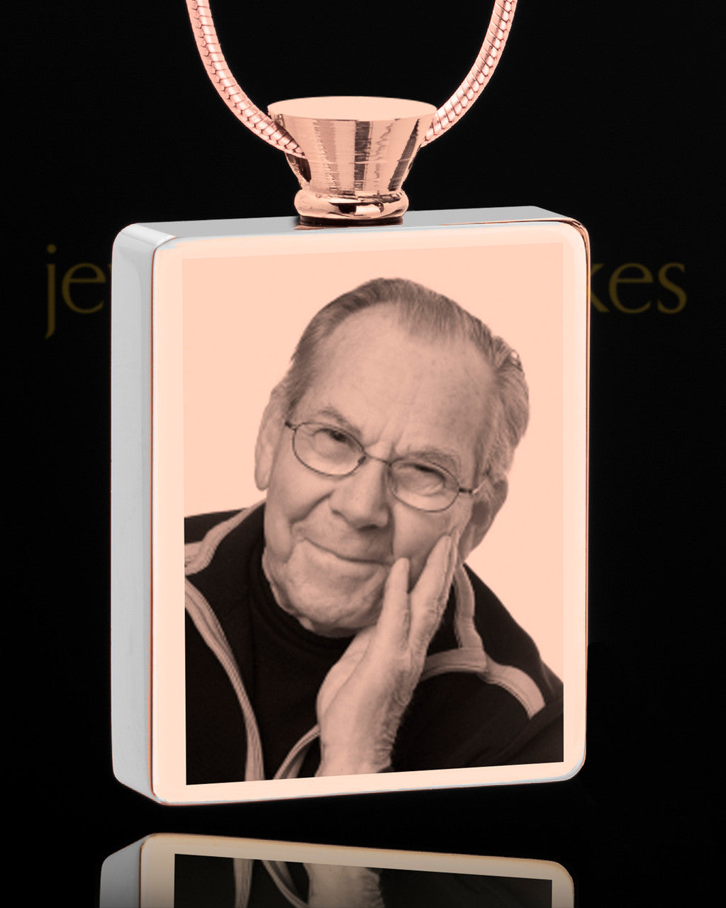 Photo Engraved Stainless Rose Gold Plated Rectangle Cremation Pendant