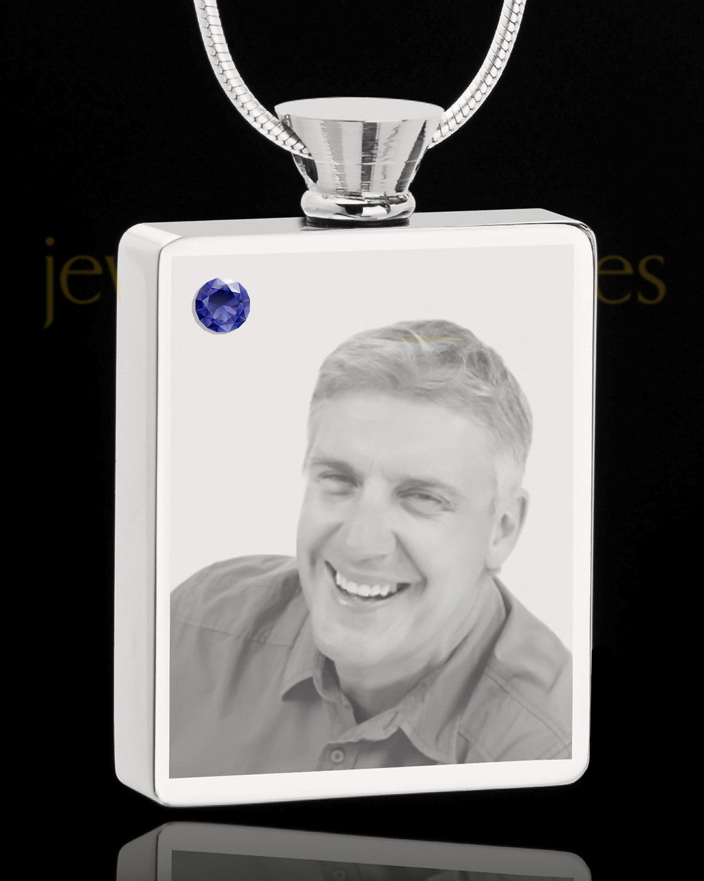 September Stainless Steel Photo Engraved Rectangle Cremation Pendant