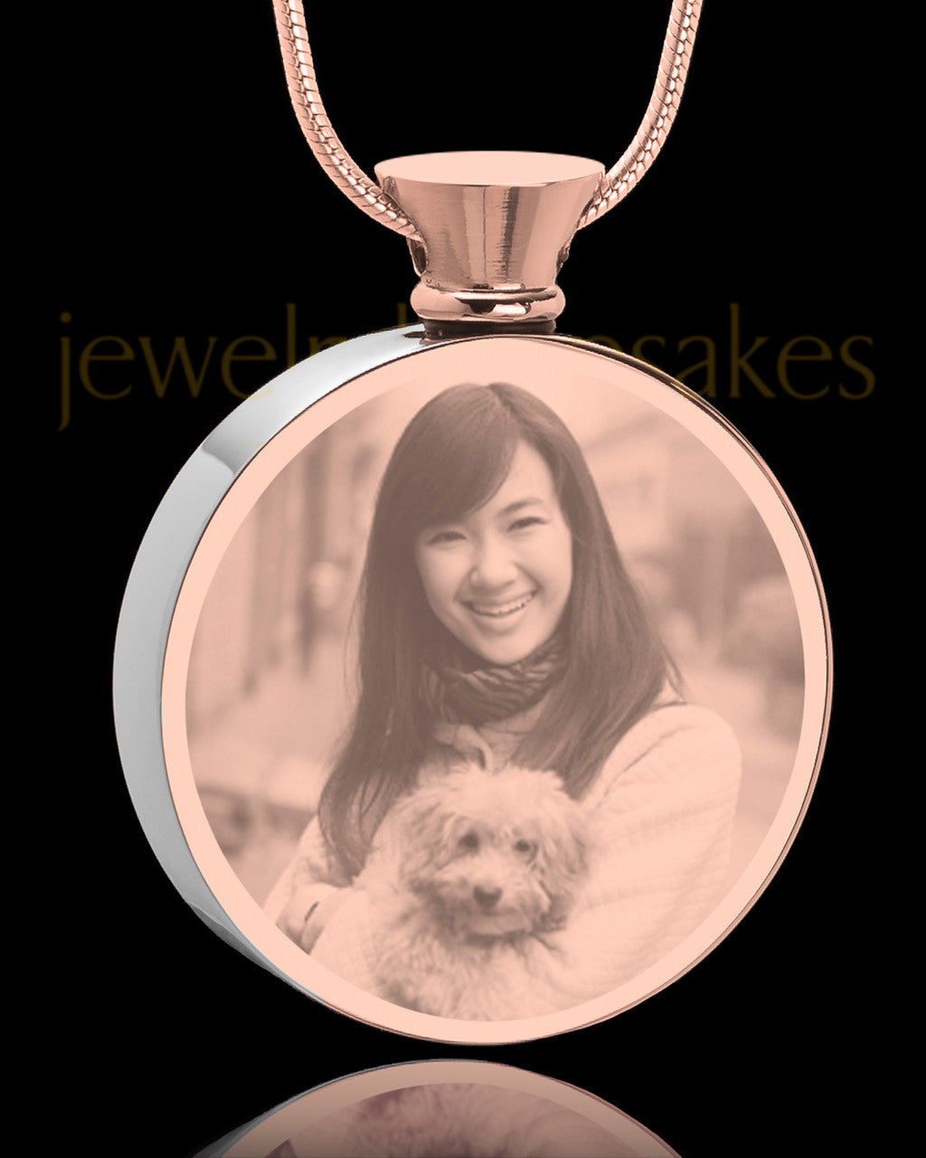 Photo Engraved Round Stainless Rose Gold Pet Cremation Pendant