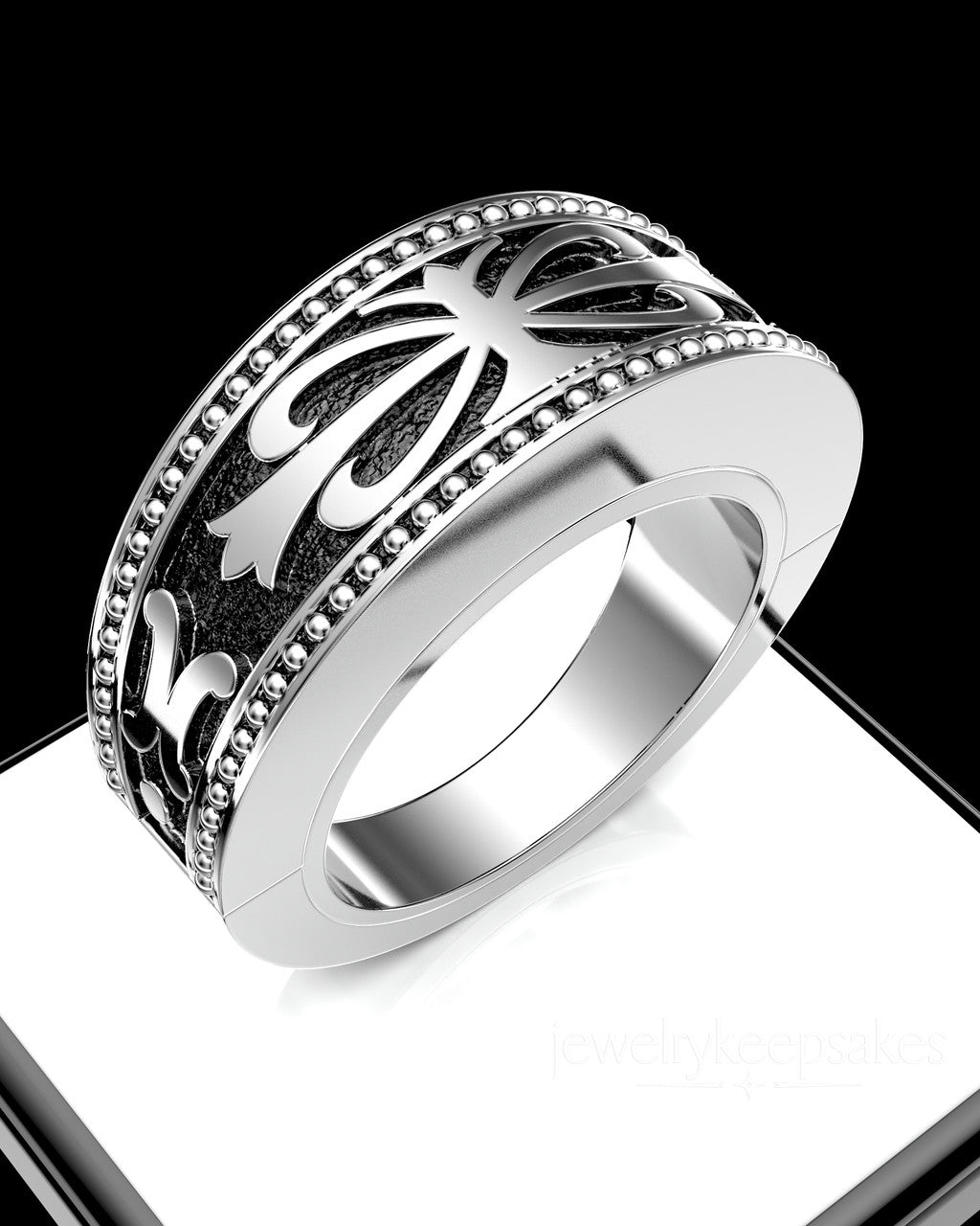 Solid 14k White Gold Men's Baron Permanently Sealed Waterproof Cremation Ring