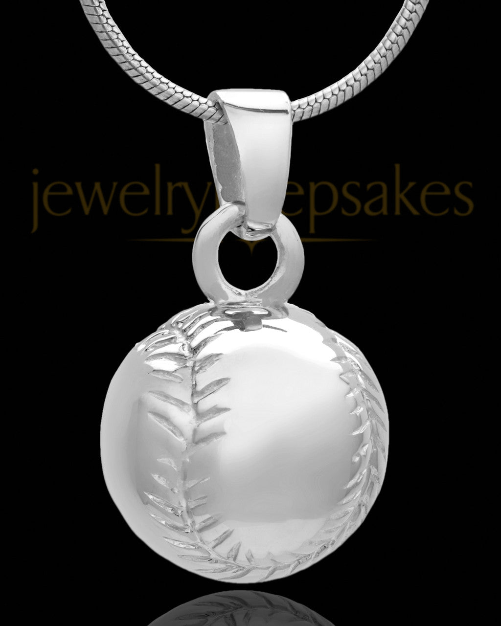 Baseball Cremation Jewelry in 14 Karat White Gold