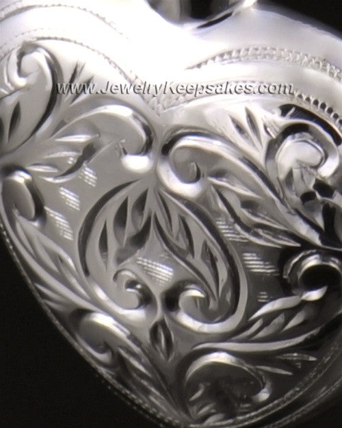 Memorial Locket Etched Heart 14k White Gold