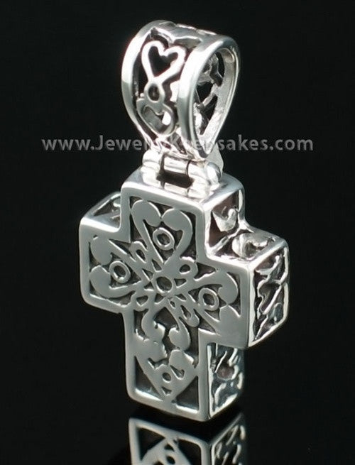 Cremation Pendant Filigree Cross - Sterling Silver