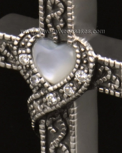 Urn Locket 14k White Gold Embraced Cross Keepsake