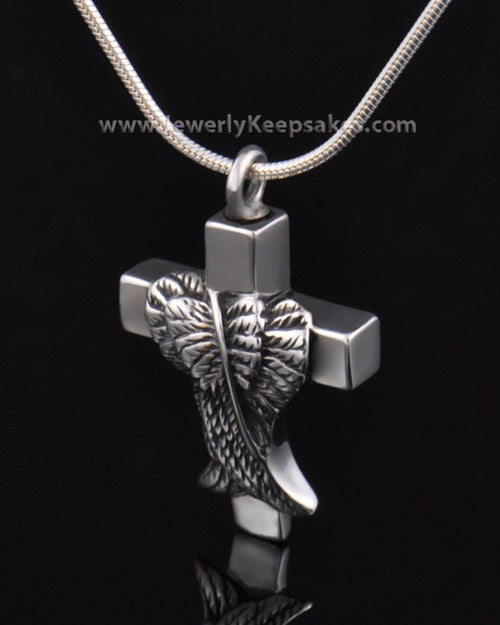 Memorial Pendant Sterling Silver Angels Cross Keepsake