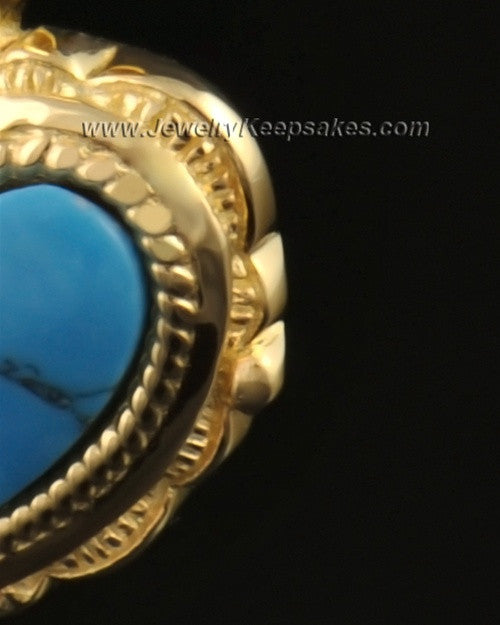 Cremation Heart 14k Gold Turquoise Pendant