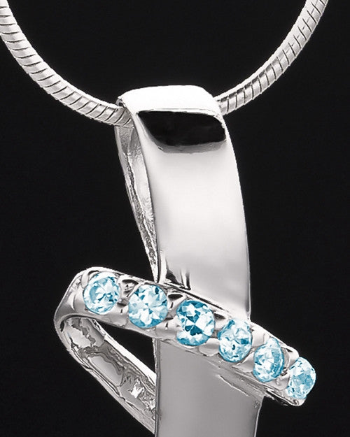 Sterling Silver Blue Inspirational Memories Cremation Urn Pendant