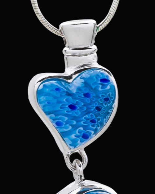 Silver Plated Blue Hanging Hearts Cremation Urn Pendant