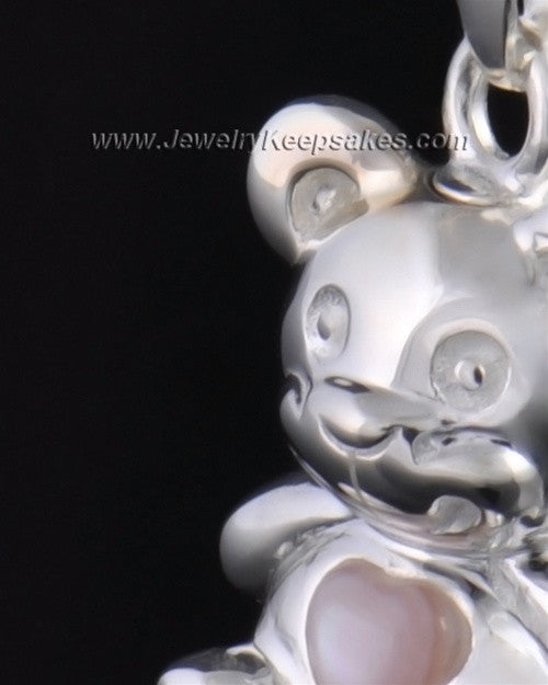 Sterling Silver Happy Bear with Pink Heart Cremation Pendant