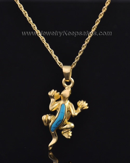 Gold Plated Gecko with Turquoise Keepsake