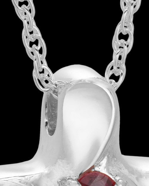 Sterling Silver Wavy Cross with Ruby Keepsake