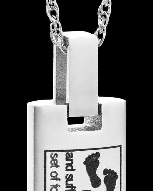 Stainless Footprints Cylinder Urn Pendant