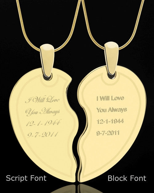 Two Half Heart Photo Engraving Keepsake Gold Plated
