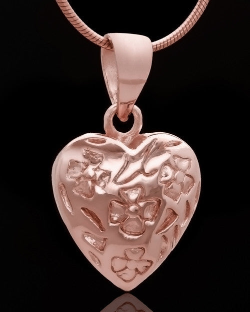 Rose Gold Plated Spooled Heart Permanently Sealed Waterproof Keepsake Jewelry