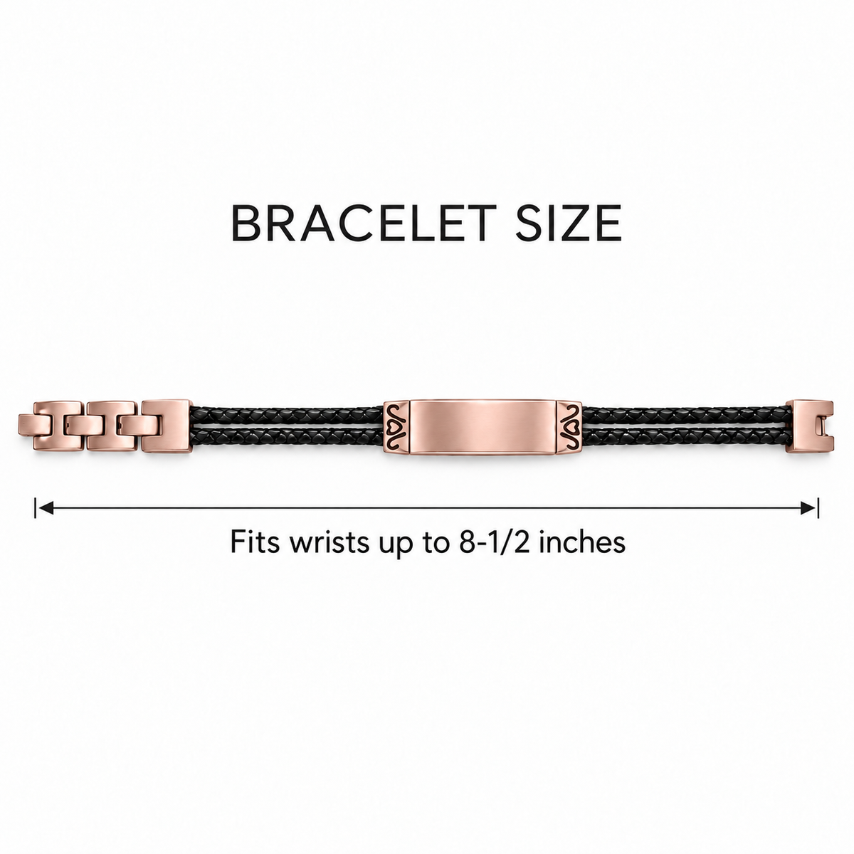 Rose gold plated bracelet fits wrists up to 8-1/2 inches