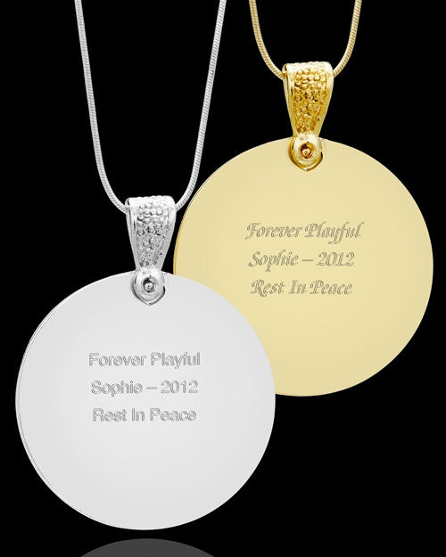 Photo Engraved Gem Circle Pet Pendant Stainless Steel