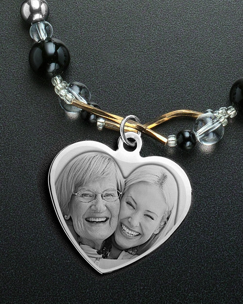 Finn Necklace Black Beaded with Stainless Steel Heart