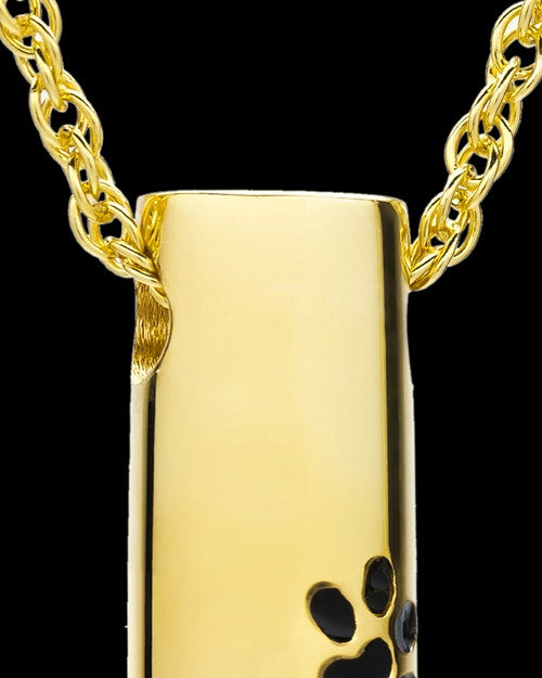 Pet Ash Pendant 14K Gold Paw Cylinder Keepsake