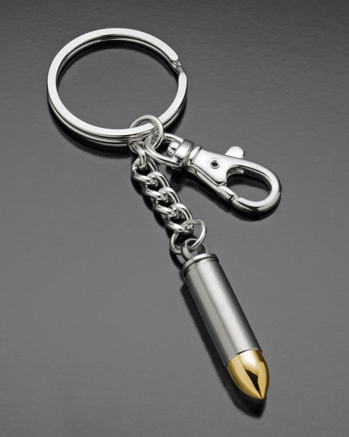 Stainless Steel Golden Tip 357 Magnum Bullet Urn Keychain