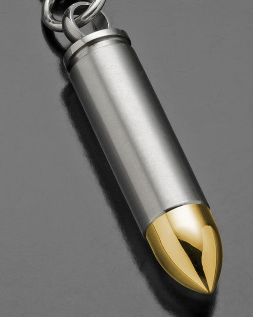 Stainless Steel Golden Tip 357 Magnum Bullet Urn Keychain