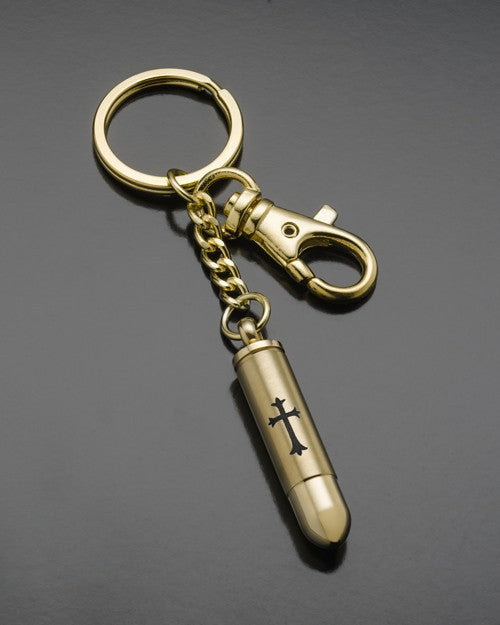 Keepsake Jewelry Gold Plated Cylinder with Cross Keychain