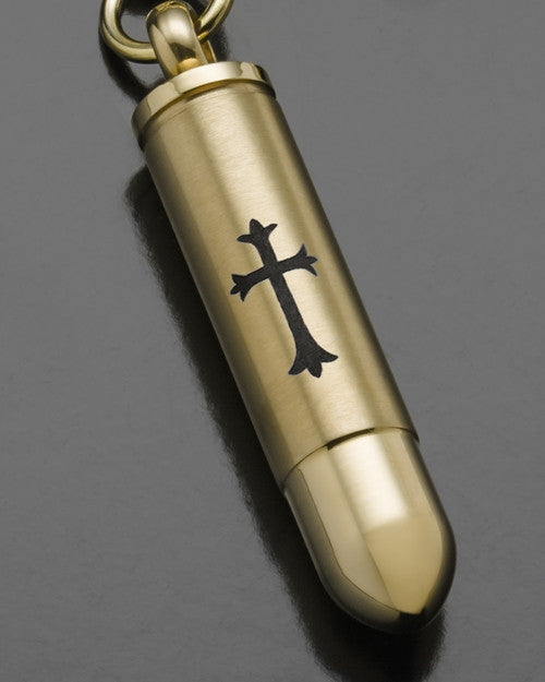Keepsake Jewelry Gold Plated Cylinder with Cross Keychain
