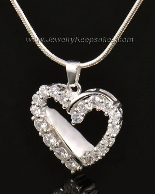 Cremation Urn Pendant 14K White Gold Glimmer Heart
